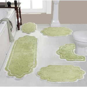 Allure Collection 100% Cotton Tufted Bath Rug, 5-Pcs Set with Contour, Green