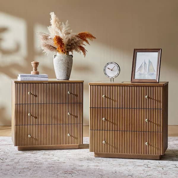 Lucas Acorn 3-Drawer Solid Wood Fully Assembled Nightstand with Charging Station Set of 2