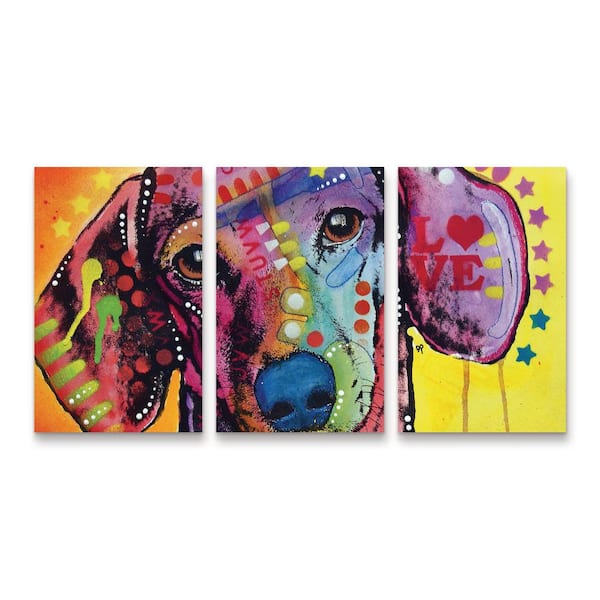 Trademark Fine Art Dean Russo Tilt Dachshund Love 3-Piece Panel Set Unframed Photography Wall Art 19 in. x 36 in