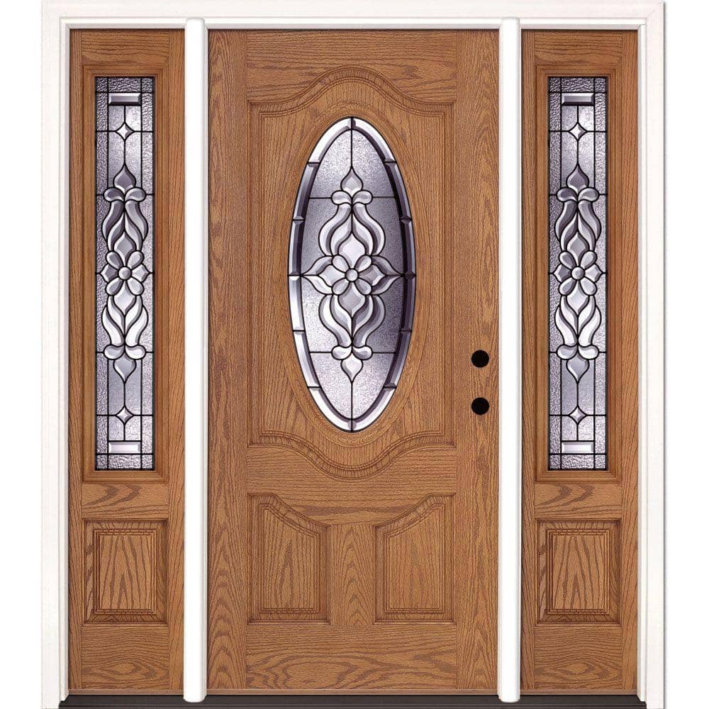 63.5 in.x81.625 in. Lakewood Patina 3/4 Oval Lite Stained Light Oak Left-Ha