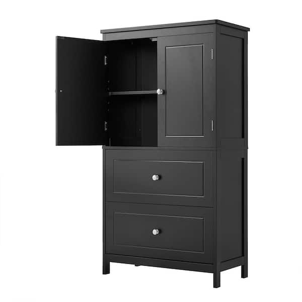23.6 in. W x 11.8 in. D x 43.3 in. H Black Bathroom Storage Cabinet with 2-Doors and Drawers, Adjustable Shelf