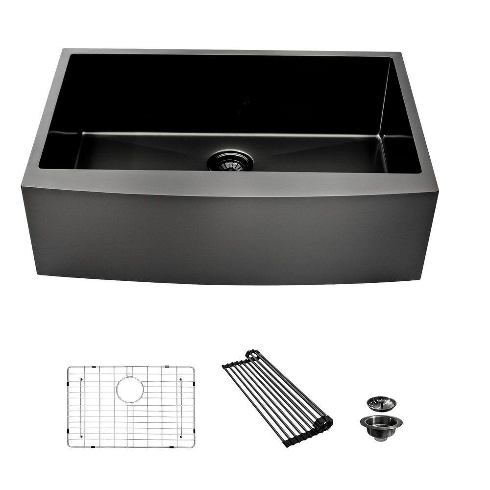 33 in. Farmhouse Single Bowl 16-Gauge Gunmetal Black Stainless Steel Kitchen Sink with Bottom Grids, Drain Board price history on PriceWatchPro