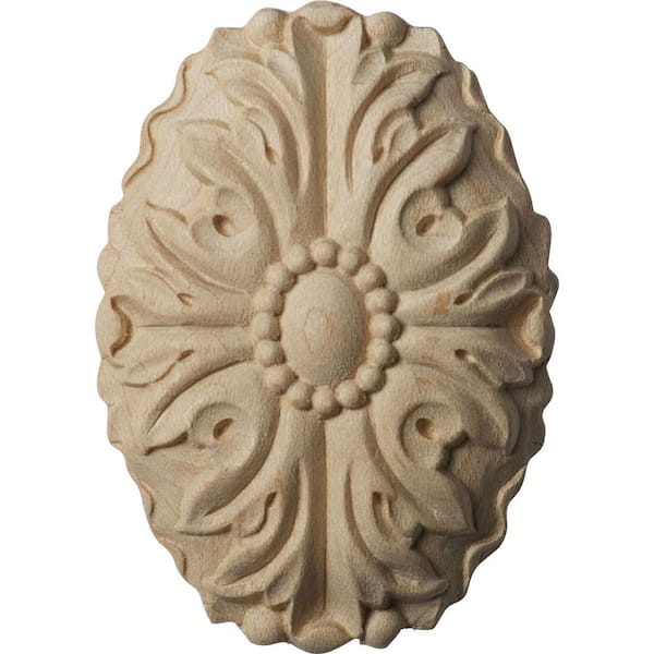 Ekena Millwork 1/2 in. x 1-7/8 in. x 2-3/4 in. Unfinished Wood Cherry Ashford Oval Rosette
