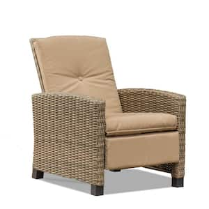 Brown Wicker Outdoor Adjustable Recliner Lounge Chair with Removable khaki Cushions