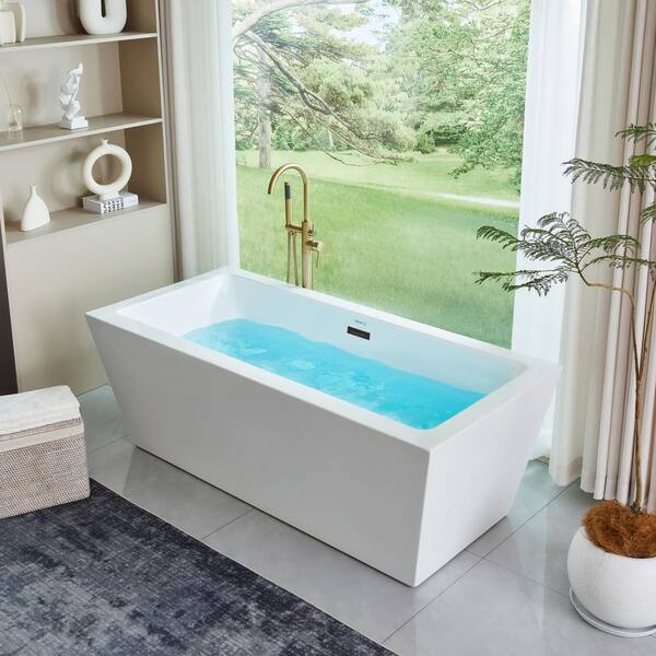 Vanity Art Tarbes 67 in. Acrylic Flatbottom Freestanding Bathtub in White/Oil Rubbed Bronze