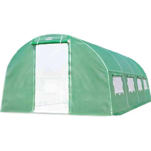 9.84 ft. W x 19.68 ft. D x 6.56 ft. H Large Walk-in Greenhouse in Green with Zipper Screen Door and 8-Screen Windows