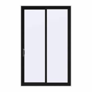 60 in. x 96 in. V-4500 Contemporary Black FiniShield Vinyl Left-Hand Full Lite Sliding Patio Door w/White Interior