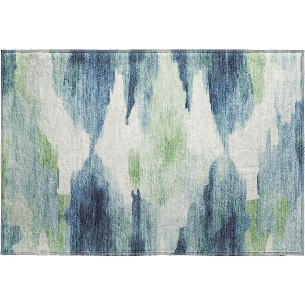 Mayfield Premium Machine Washable Abstract AMF2259 Blue 2 ft. x 3 ft. Accent Rug