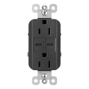 radiant 15 Amp 125-Volt Decorator Duplex Outlet with 6.0 Amp Type C/C USB, Black