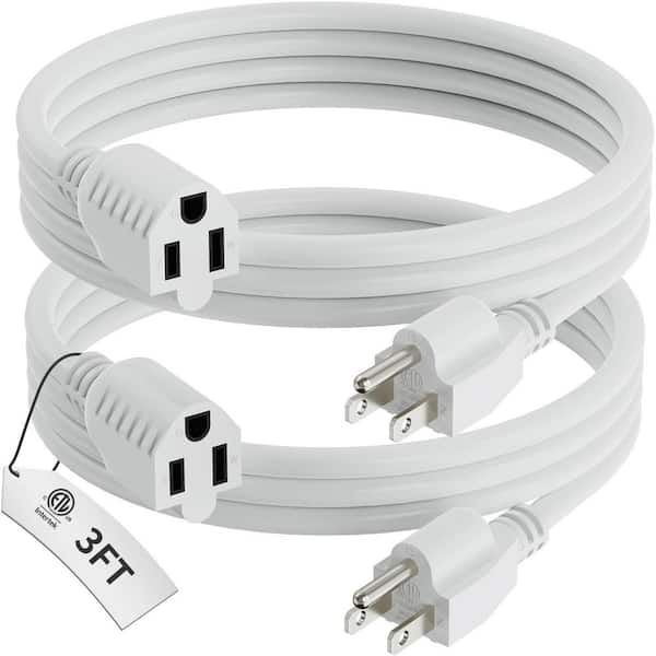 2-Pack 3Ft. 16 / 3 Heavy Duty Indoor/Outdoor Extension Cord with 3 Prong Grounded Short Wire, 13A 1625W 125V SJTW, White