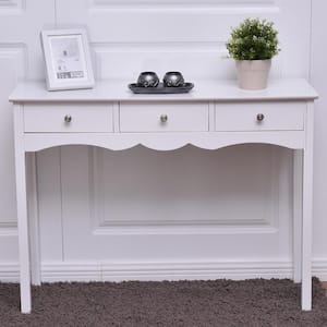 39.4 in. White Hall Table Side End Table with Drawers