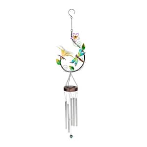 41 in. Solar Metal Wind Chime, Dragonfly and Flower