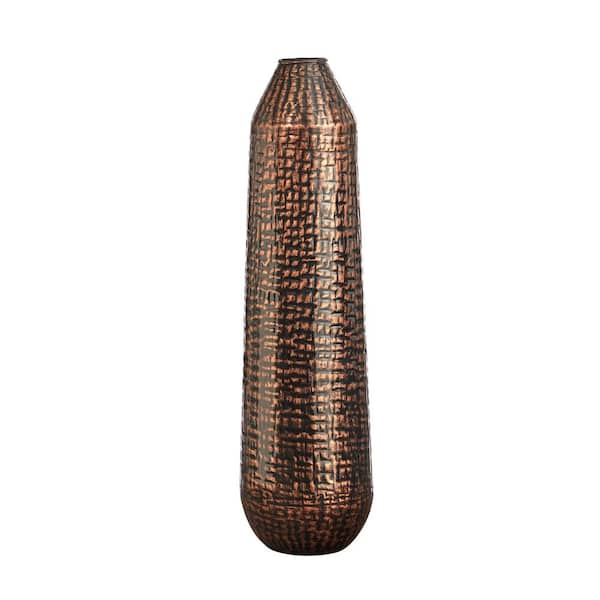 Nearly Natural 26 in. Tall Embossed Metal Tower Vase, Brown