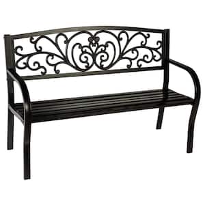 Blooming Garden 50 in. Black Metal Outdoor Bench