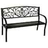 PLOW & HEARTH Blooming Garden 50 in. Black Metal Outdoor Bench 8MB124BK ...