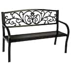 PLOW & HEARTH Blooming Garden 50 in. Black Metal Outdoor Bench 8MB124BK