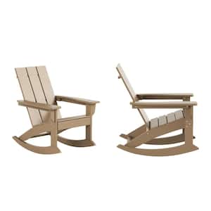 Shoreside Weatherwood Brown Plastic Modern Adirondack Outdoor Rocking Chair (Set of 2)