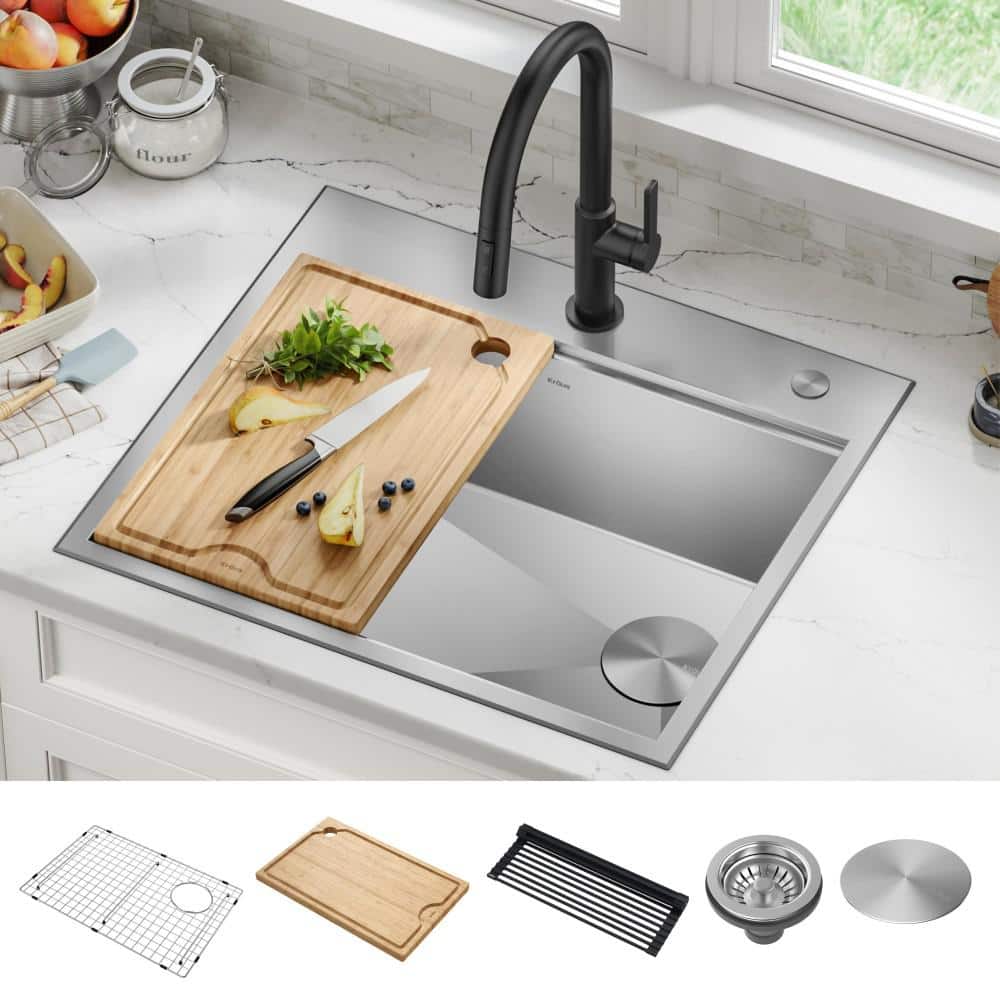Kore 25-Inch Stainless Steel Drop-In Single Bowl Kitchen Sink with Accessories