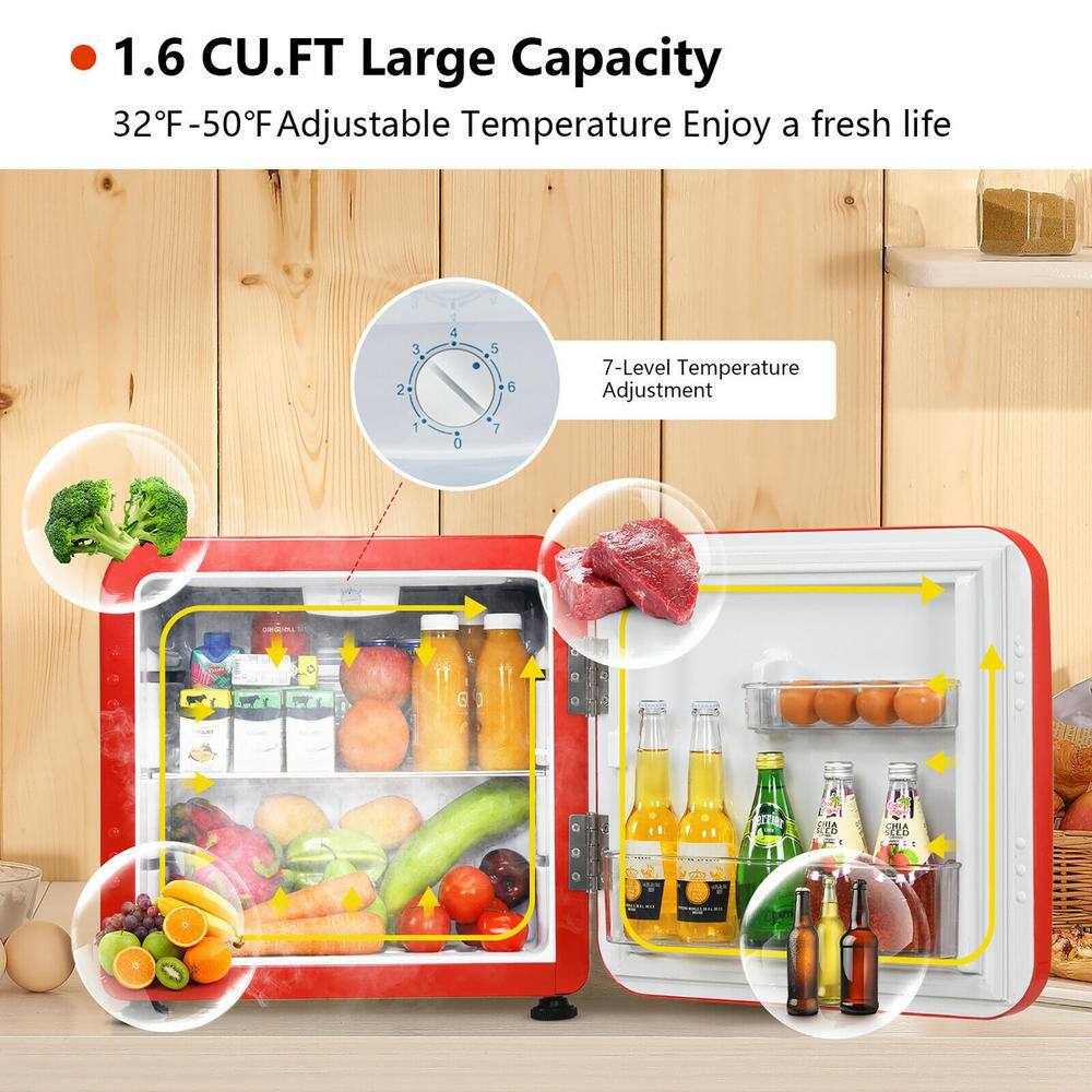 1.6 Cubic Feet Red Compact Mini Refrigerator with Reversible Door