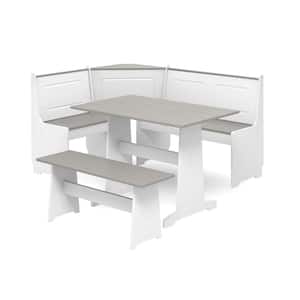 Ardmore 3-Piece L-Shaped White and Gray Wood Top Nook Dining Set Seats 5