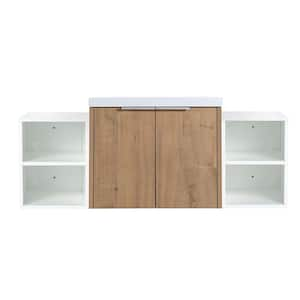 47.6 in. W x 18 in. D x 19.3 in. H Single Sink Floating Bath Vanity in Imitative Oak with White Resin Top and 2 Cabinet