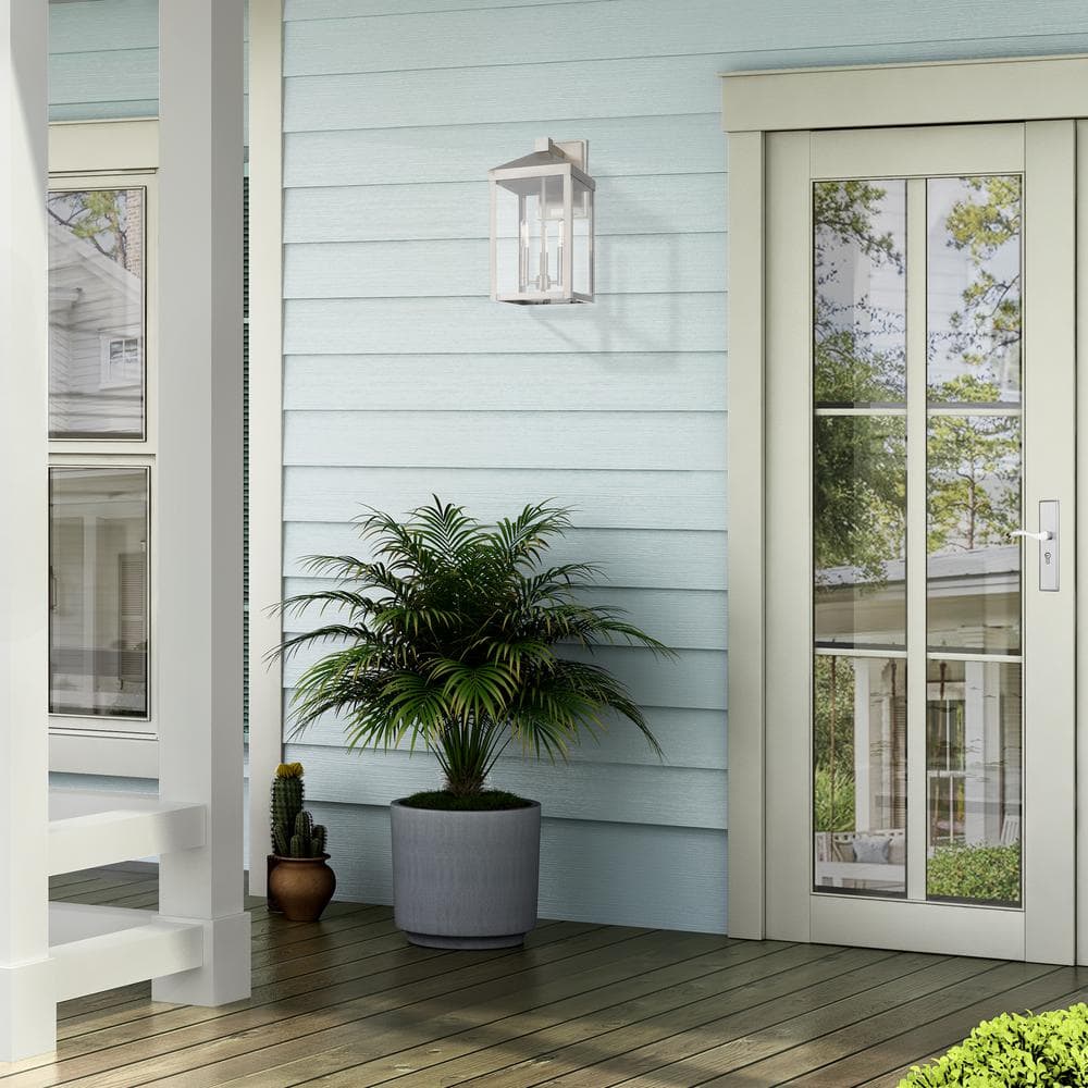 Brushed Nickel 3-Light Outdoor Wall Lantern with Clear Glass