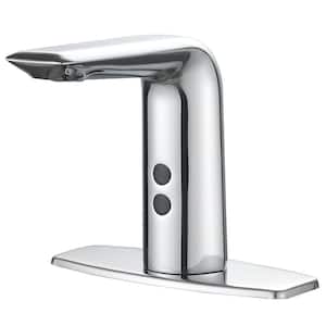 Single Handle Single Hole Bathroom Sink Faucet with Deck Plate and Touchless Sensor in Polished Chrome