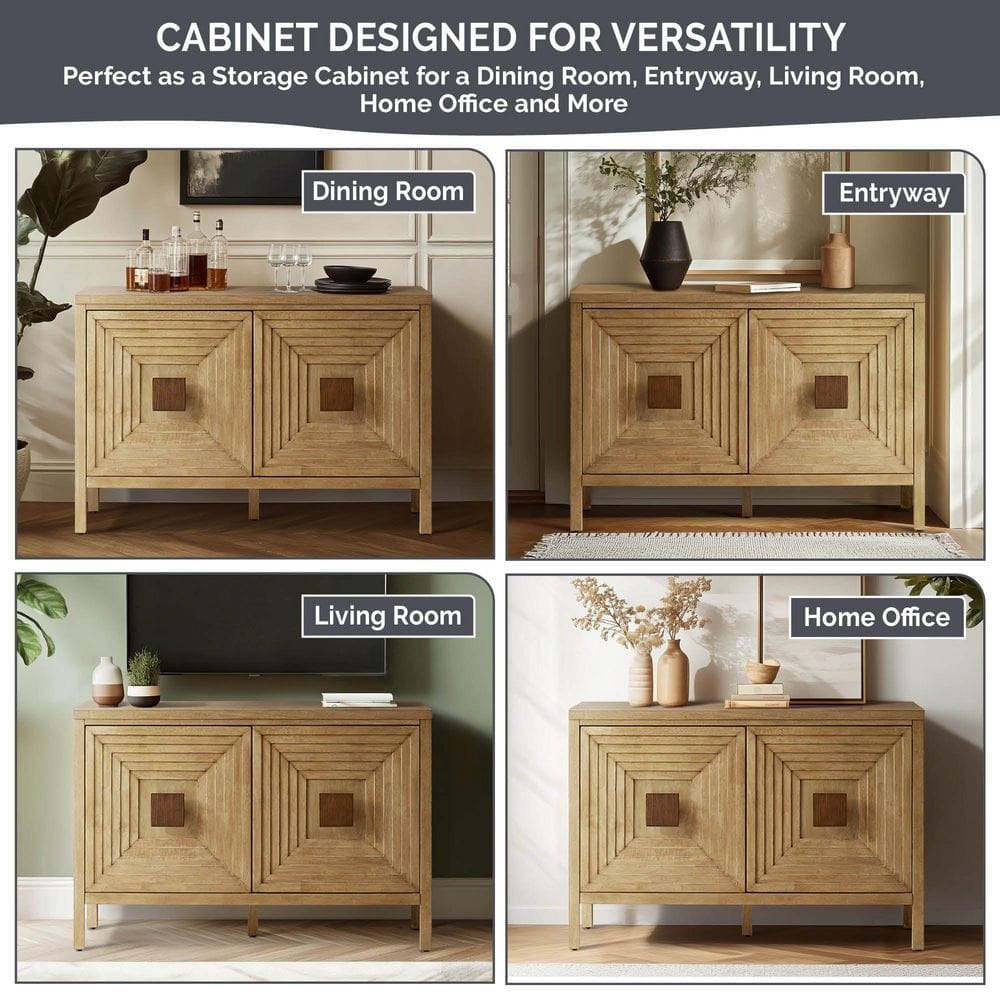 Natural Wood 2-Door Accent Cabinet with Adjustable Shelves