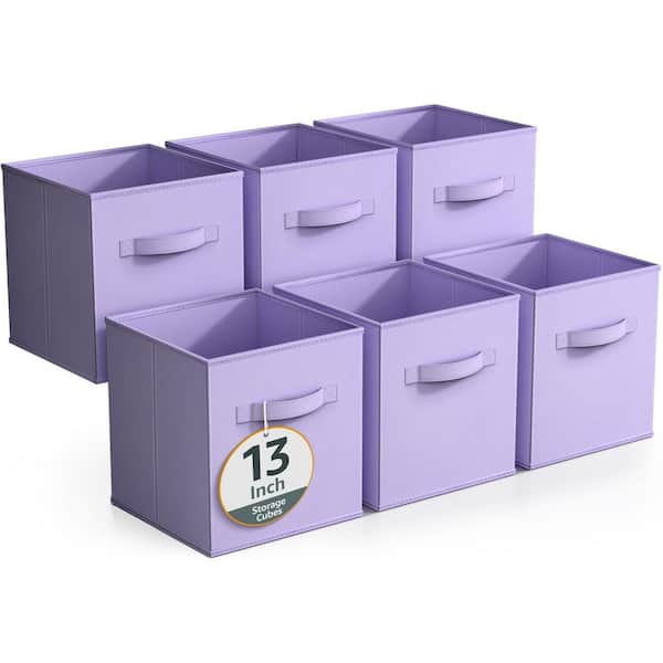 Sorbus Large Storage Cubes with Handles, Purple 13 in x 13 in Fabric Decorative Basket (Set of 6), Clothes and Closet Organizer