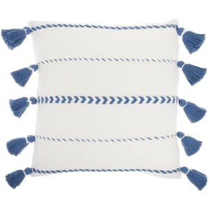 Lifestyles Blue Striped Fringe 20 in. x 20 in. Throw Pillow