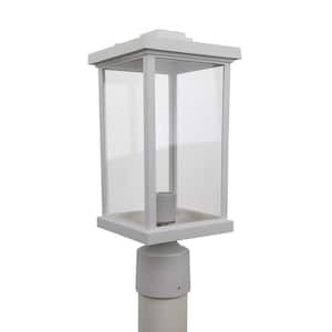 15 in. H x 6.35 in. W White Decorative Square Post Top Mount Outdoor Light Fixture with Durable Clear Acrylic Lens