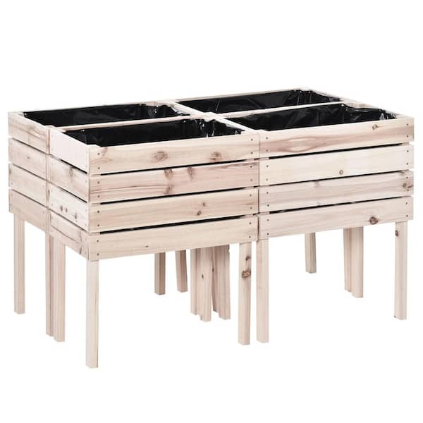 Outsunny Natural Fir Wood Planter Raised Garden Beds Kits 4-Pieces Elevated Garden Beds