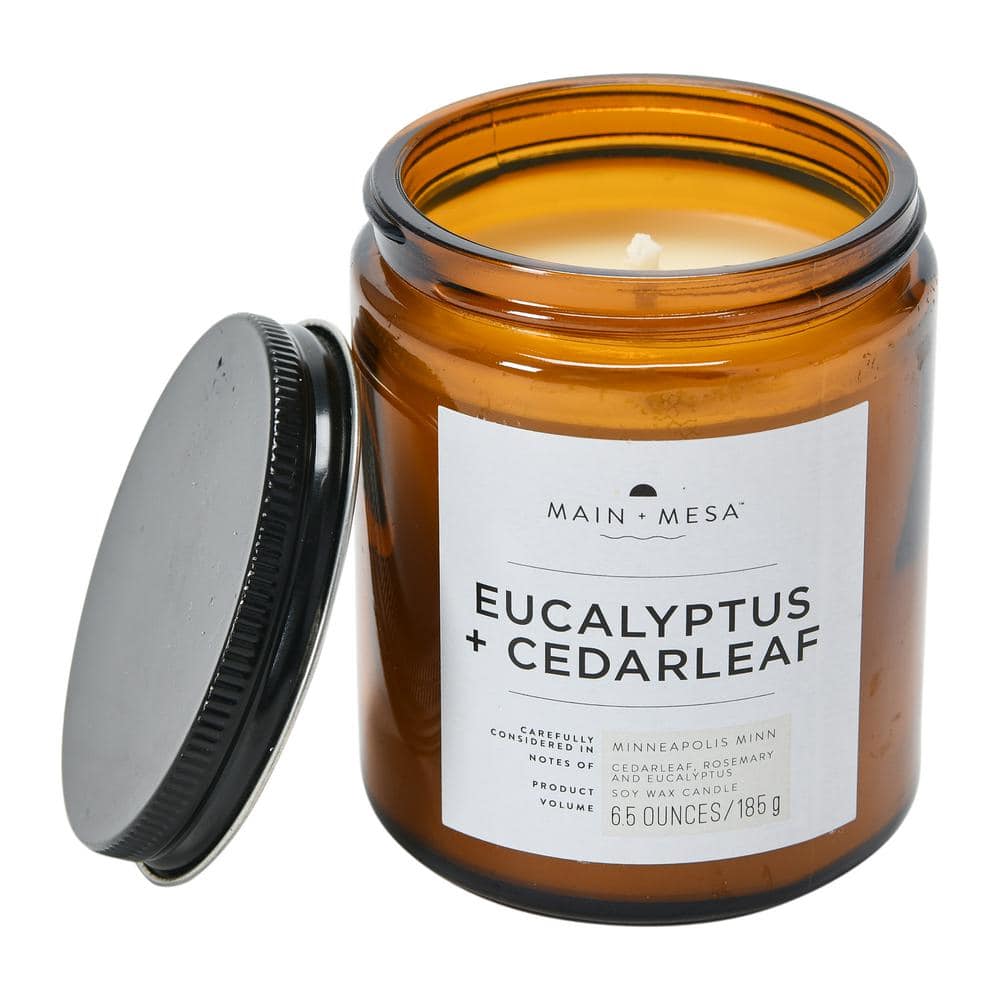 Amber Glass Jar Soy Candle with Eucalyptus & Cedarleaf Scent