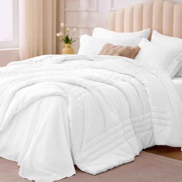 7 Pieces All Season Soft White Queen Comforter Bed in a Bag Set