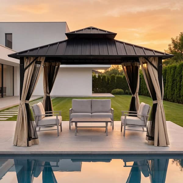 CikaCika 10 ft. x 10 ft. Square Double Roof Hardtop Aluminum Patio