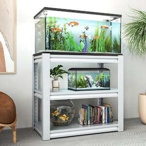 31.5 in. H 3-Shelf Antique White Metal Pantry Organizer 40-50 Gal. Fish Tank Stand Metal Shelving w/Adjustable Shelve