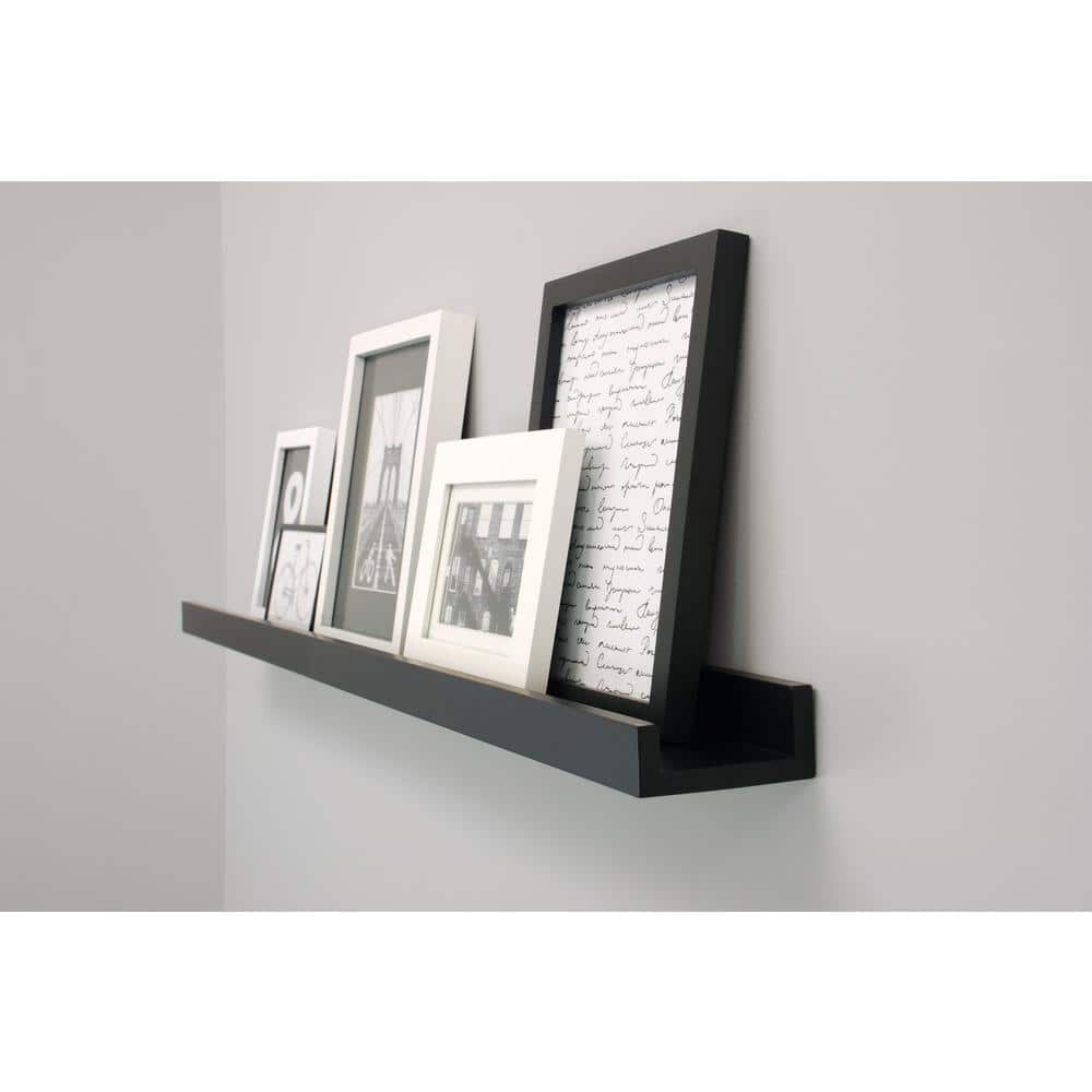 Black Engineered Wood Floating Wall Shelves Set of 2
