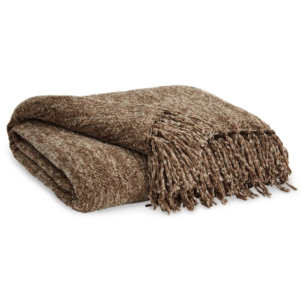 Ashley Tamish 60'' Dark Brown Woven Throw with Knotted Fringe