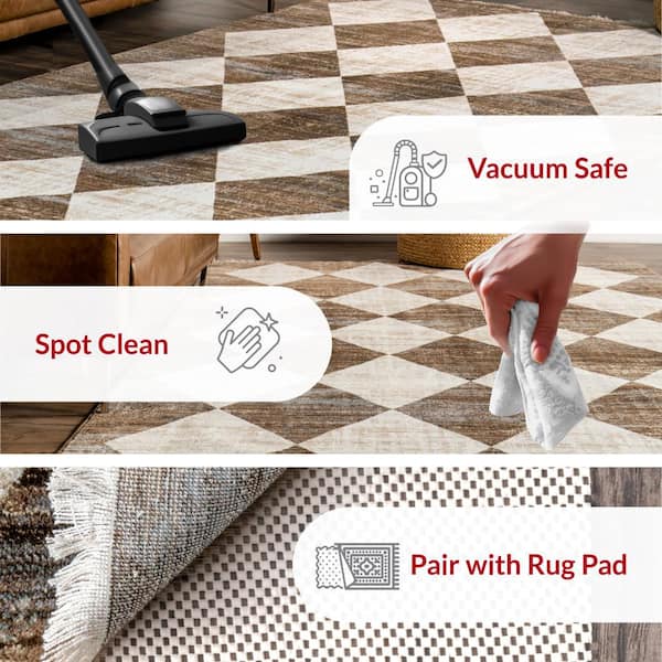 Meline Checkered Beige 2 ft. 6 in. x 10 ft. Runner Rug Fringe Area Rug