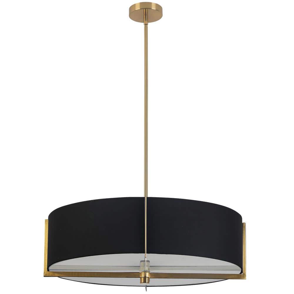Dainolite 26 in. Preston 4 Light Incandescent Pendant Aged Brass with Black Shade