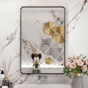 20 in. W x 30 in. H Rectangular Aluminum Alloy Modern Framed Rounded Black Wall Mirror