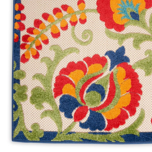 Nourison Layered 2-Piece Coir & WovenDoormats ,Blue Floral