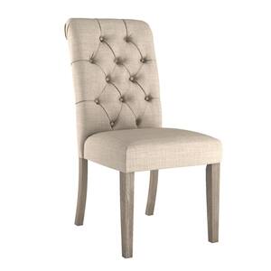 Grey Beige Linen Button Tufted Dining Chair (Set of 2)