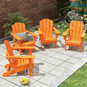 DECO Orange Folding Poly Outdoor Adirondack Chair (Set of 4)