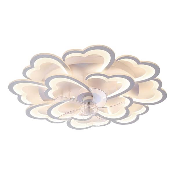 Unbranded 35 in. LED Indoor White Smart Ceiling Fan with Lights and Remote, Flush Mount Low Profile Dimmable Ceiling Fan Light