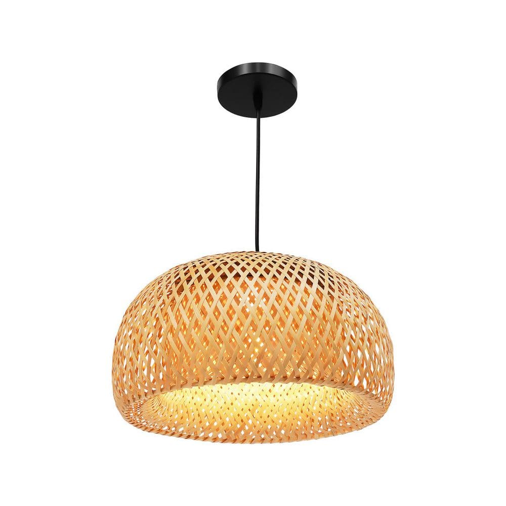 1-Light Wood Color Rustic Shaded Pendant Light with Woven Bamboo Shade and Adjustable Height, No Bulbs Included price history on PriceWatchPro
