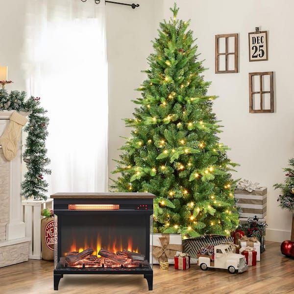 Clihome 24 in. Freestanding Electric Fireplace in Black with 3-Sided Glass, 1500-Watt Heat, 11-Temp Settings, Infrared Quartz