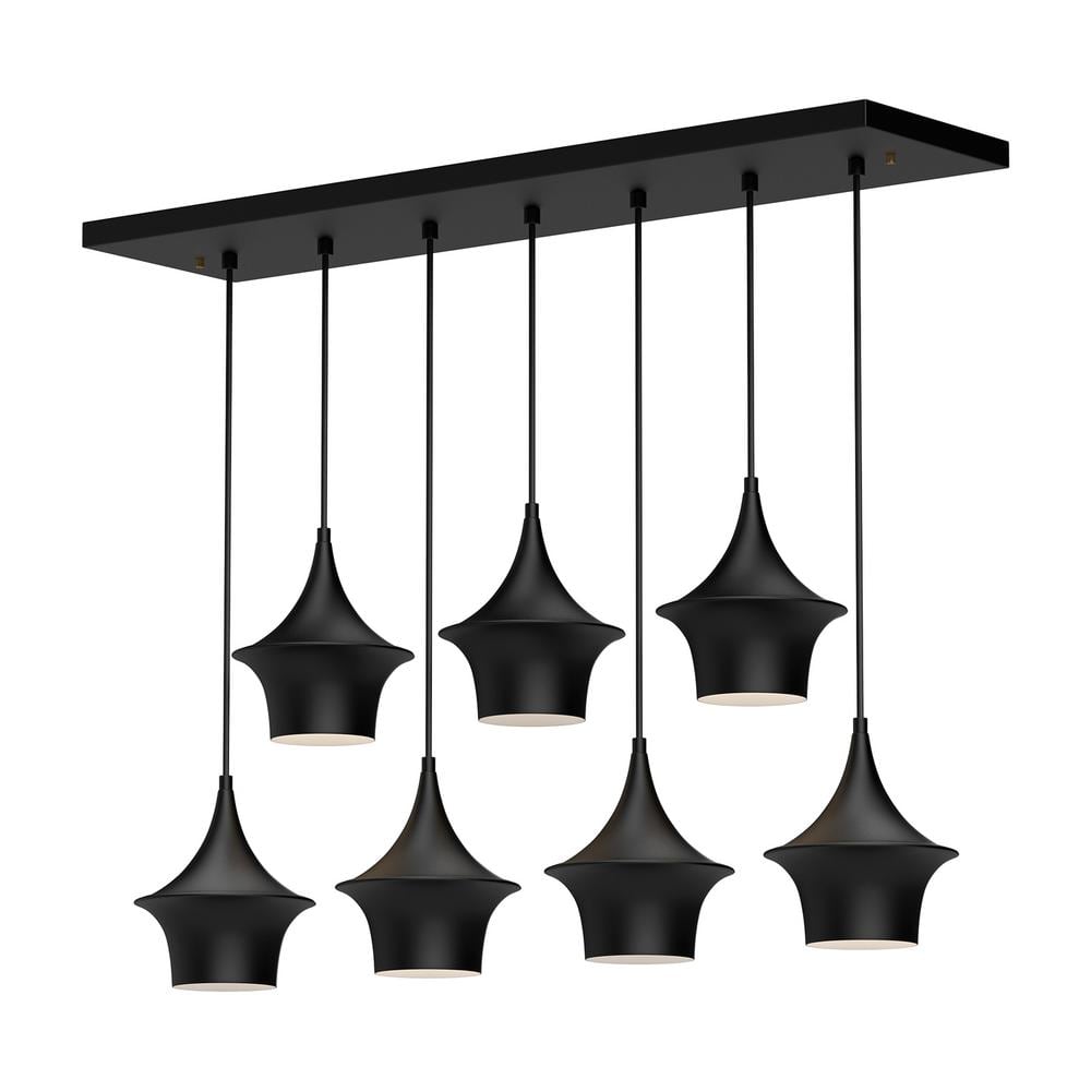 Matte Black 7-Light Steel Kitchen Island Pendant