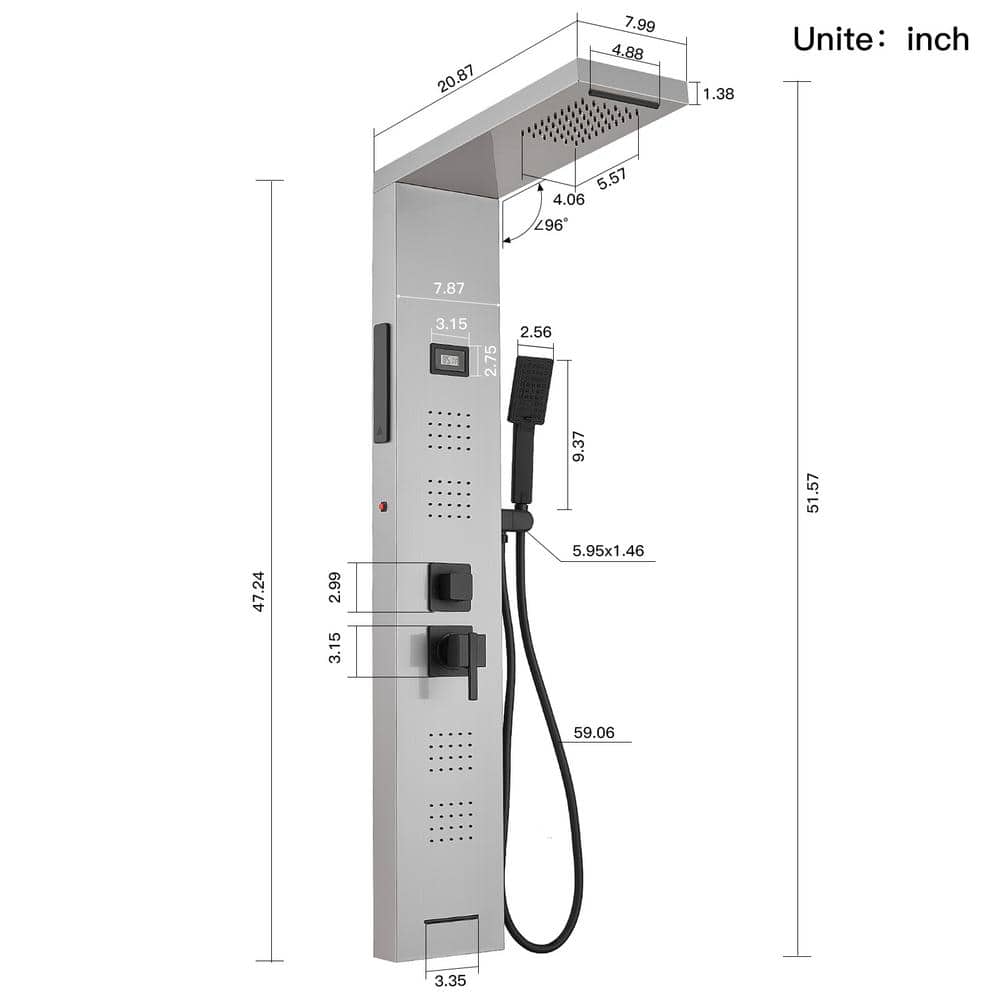 Black Nickel LED Rainfall Shower Panel with Body Jets