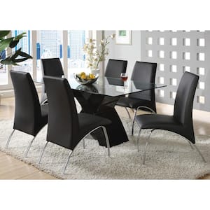 Audna Contemporary 7-Piece Rectangle Black Glass Top Dining Table Set